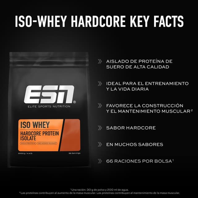 Detalle de ESN IsoWhey Hardcore Protein 2 kg — Vainilla 🍽