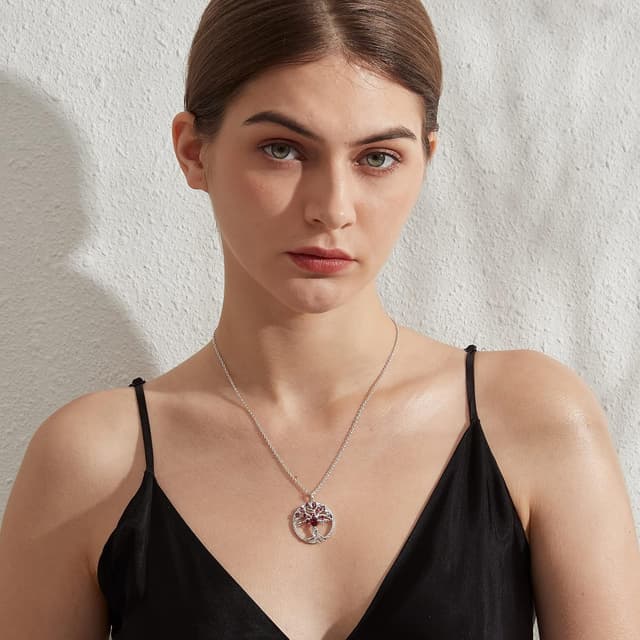 Detalle de jiamiaoi Baum des Lebens Kette Damen – Anhänger 29 mm mit Zirkonia, silberfarben, ca. 50 cm