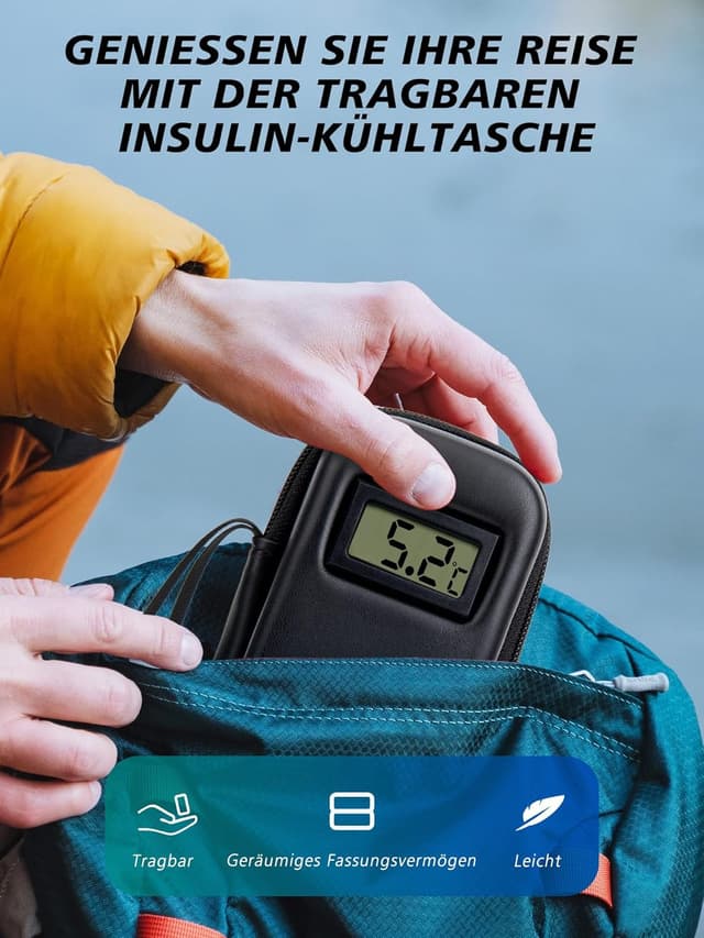 Detalle de YOUSHARES Insulin Pen Tasche mit 2 TSA-Kühlakkus (schwarz) – kleine Kühlbox für Spritzen & GLP-1-Zubehör