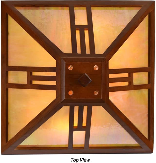 Detalle de Bieye L50796 Mission Tiffany-style stained glass table lamp with wooden base, 26 inches tall