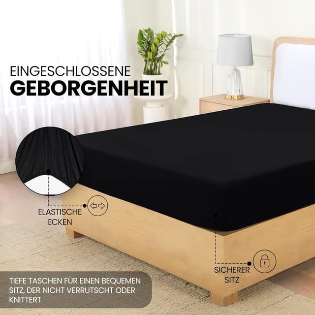 Detalle 2 de Utopia Bedding Spannbettlaken 200x200 cm, schwarz – gebürstete Polyester-Mikrofaser (35 cm Taschentiefe) mit OEKO-TEX Zertifizierung