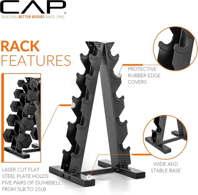Thumbnail 3 de CAP Barbell 150 lb Hex Dumbbell Set with Rack ๐