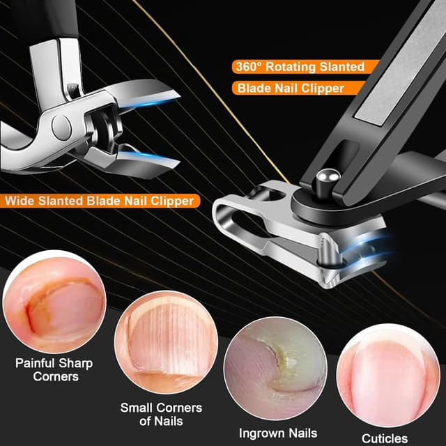 Detalle de DUAIU 7-piece toenail clippers set for thick and ingrown nails with 360° rotating head