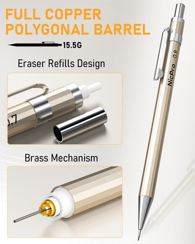 Detalle de Nicpro 6PCS Metal Mechanical Pencils Set with 0.3/0.5/0.7/0.9 mm Leads and 2 mm Lead Holder