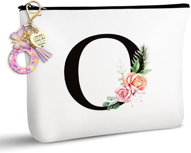 Detalle de TUZELIYA personalisierte Buchstaben Kosmetiktasche mit Anhänger (O) – Geschenkidee für Frauen, Mädchen, Mütter & Brautjungfern