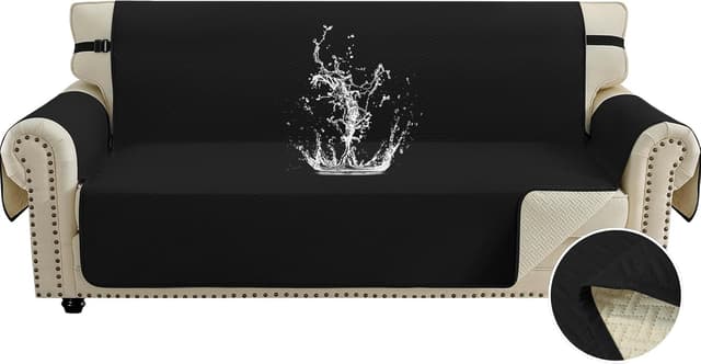 Detalle de CYCMACO copridivano impermeabile 3 posti nero, antiscivolo con tasche laterali e braccioli