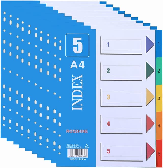 Detalle de ROSSHINE 1–5 Part A4 File Dividers (16-Pack) – Plastic Index Dividers for Ring & Lever Arch Folders