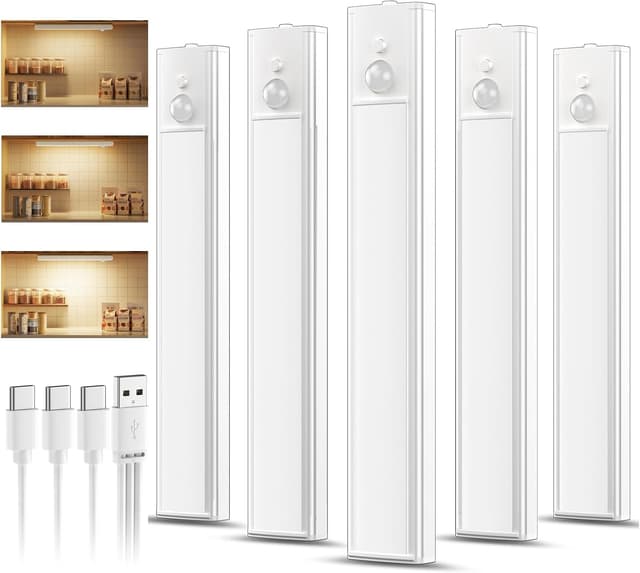 Detalle de daphomeu 5 Pack Rechargeable Under Cupboard Kitchen Lights (20CM) with Motion Sensor