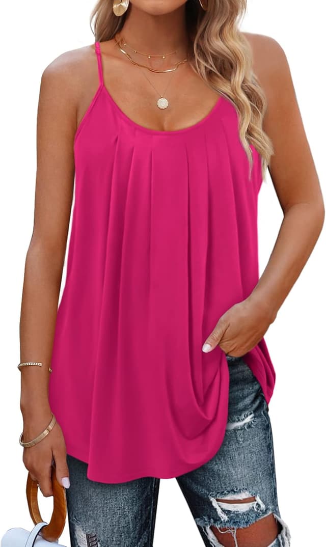 Detalle de Geifa Women’s Summer Tank Tops (Scoop Neck, Adjustable Spaghetti Straps) for Vacation Outfits 2025