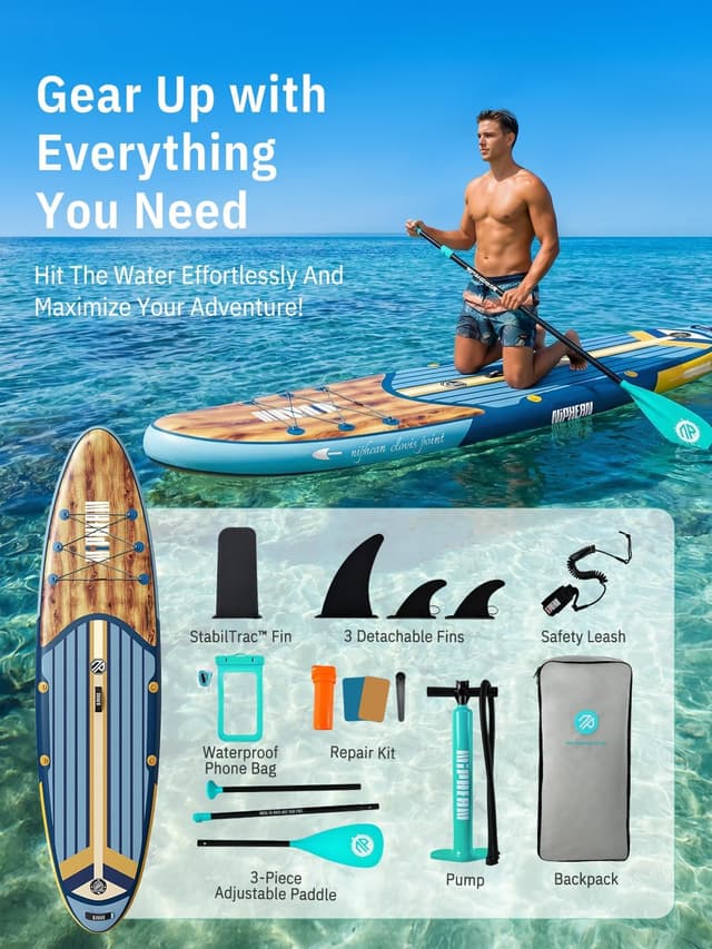Detalle de Niphean 10’6" Inflatable Stand Up Paddle Board (SUP) with Anti-Slip EVA Deck and SUP Accessories