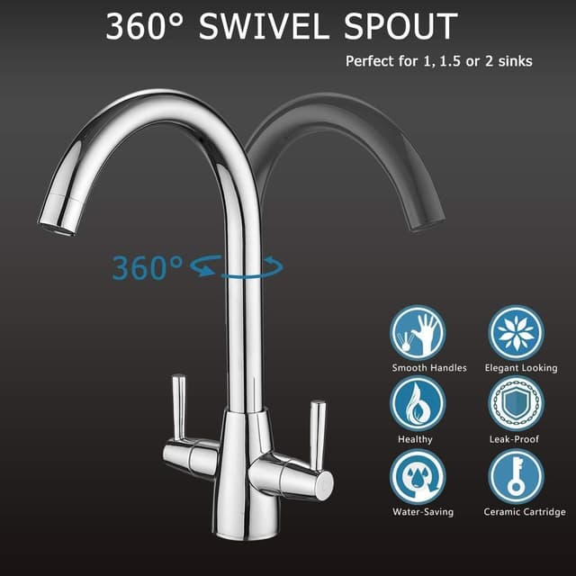 Thumbnail 4 de Heable Kitchen Mixer Tap dual lever swivel spout 🚰