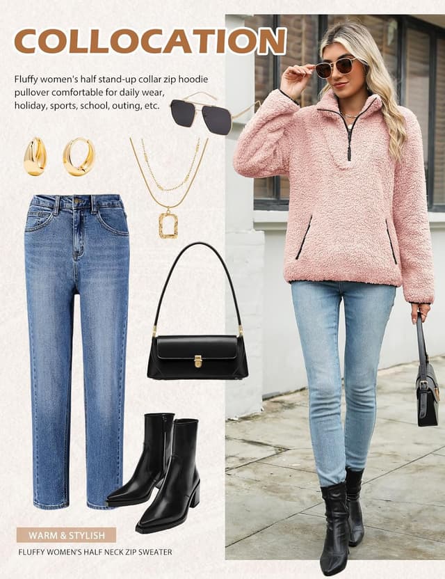 Detalle 1 de Tuopuda Pullover Damen mit 1/4 Zip