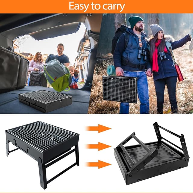 Detalle de iHomara portable foldable charcoal BBQ grill (stainless steel) for picnic, camping and garden
