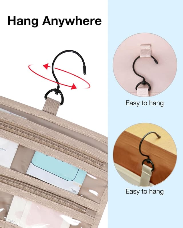 Detalle de BAGSMART Hanging Toiletry Bag with TSA Approved Transparent Cosmetic Bag (Medium Pink)