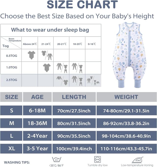 Detalle de ToyaTec Baby Sleeping Bag with Feet (Bear, XL) – 2.5 Tog bamboo-rayon soft sleeping blanket