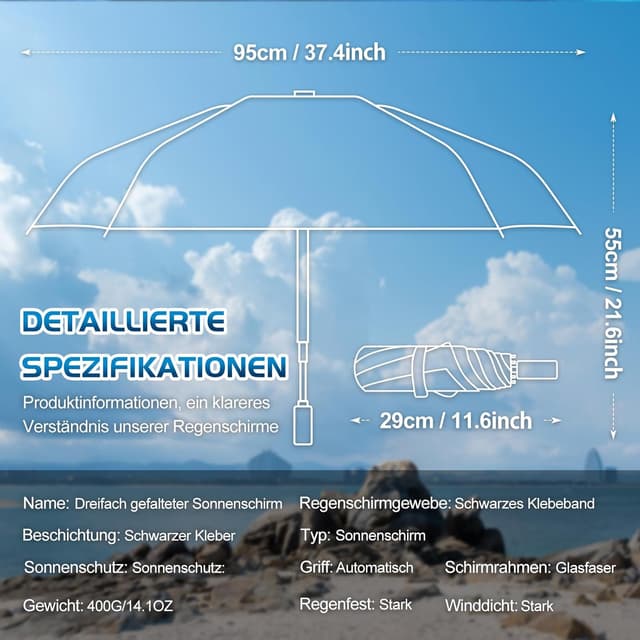 Thumbnail 6 de ZUOYOUZ faltbarer Regenschirm (automatisch, kompakt) mit UV-Schutz – ideal für Auto & unterwegs