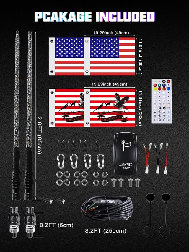 Thumbnail 6 de UNI-SHINE 2PCS 3FT LED Whip Lights w/ Spring Base, APP & RF Remote Control (RGB Chasing) for 12V UTV/ATV/RZR