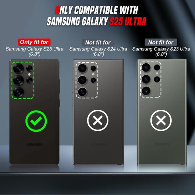 Detalle de LeYi for Samsung Galaxy S25 Ultra phone case with sliding camera lens cover and rotatable ring stand (Black)