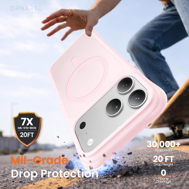 Detalle 2 de ORNARTO Airbuffer Magnetic iPhone 17 Pro Max Case (MagSafe compatible) – Pink