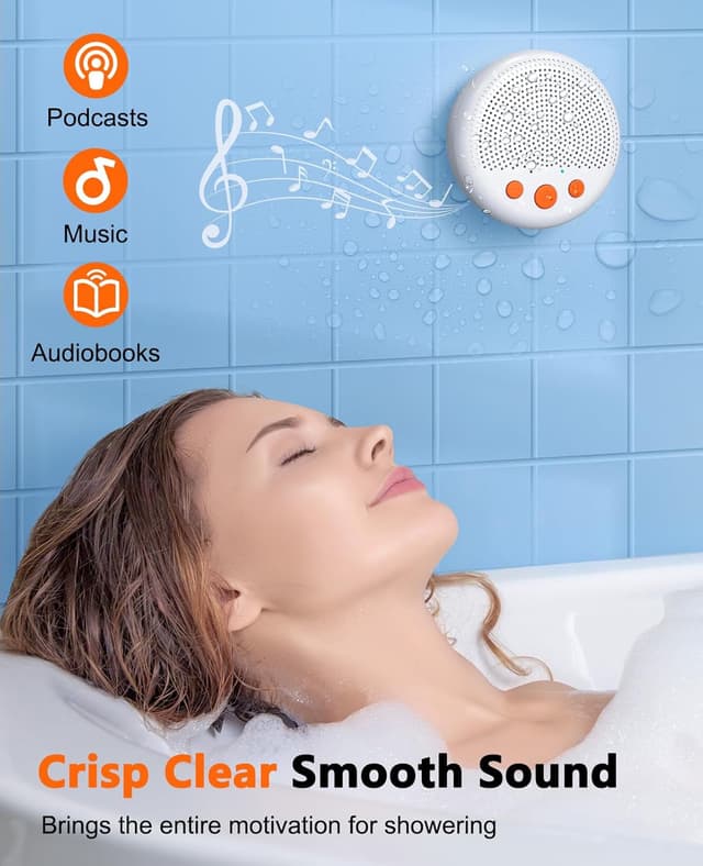 Detalle de Kunodi Shower Speaker (White) – Bluetooth waterproof portable speaker with suction cup and lanyard