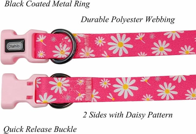 Detalle de Olahibi Dog Collar and Leash Combo Set (Floral Pattern, Polyester) with 150CM matching leash – XS Pink Daisy
