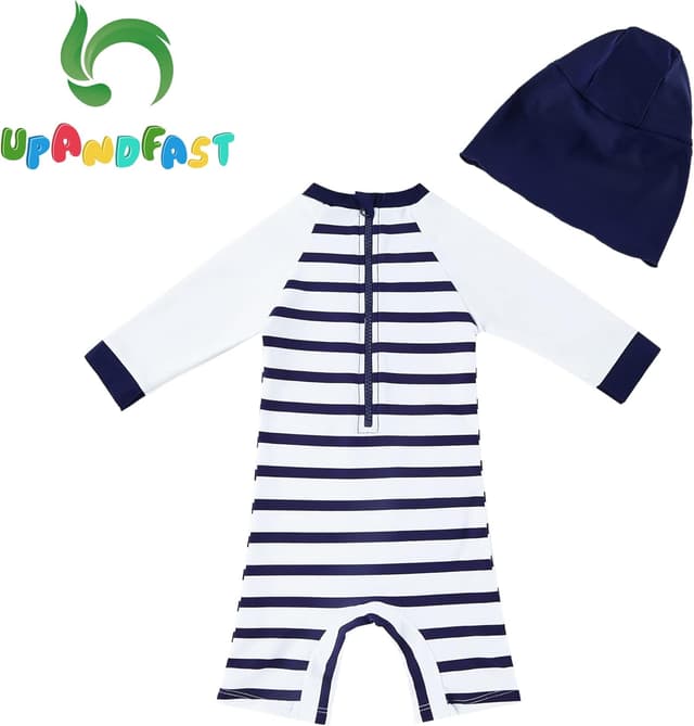 Detalle de upandfast Baby Jungen Badeanzug mit Sonnenhut (UPF 50+, einteilig, Reißverschluss)