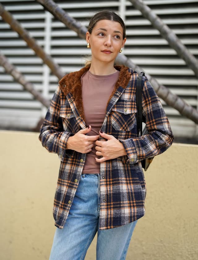 Detalle 2 de Zeagoo Plaid Shacket Jacket, Hooded S-2XL