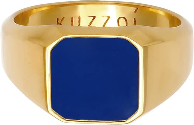 Detalle 2 de Kuzzoi Herrenring Siegelring massiv 12 mm breit aus 925 Sterling Silber mit blauem Emaille-Schmuckelement (Ringgröße 54–66)
