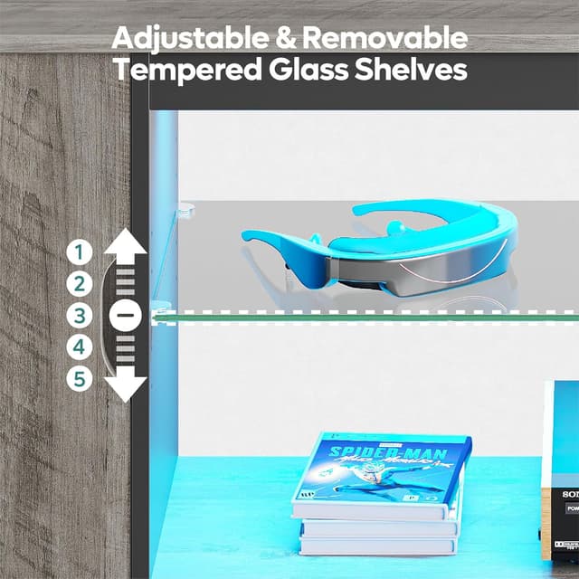 Detalle 2 de Bestier Mobile TV basso per TV fino a 65 pollici con LED RGB e ripiani in vetro regolabili