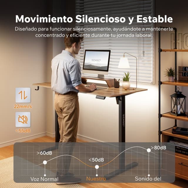 Detalle 2 de sense7 NOJO Light escritorio regulable eléctrico 140x70 negro/marrón oscuro