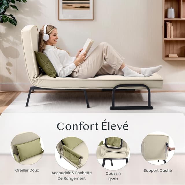 Detalle de FLEXISPOT Fauteuil relaxant convertible 3 en 1 avec dossier réglable 6 positions (lit, chaise longue)