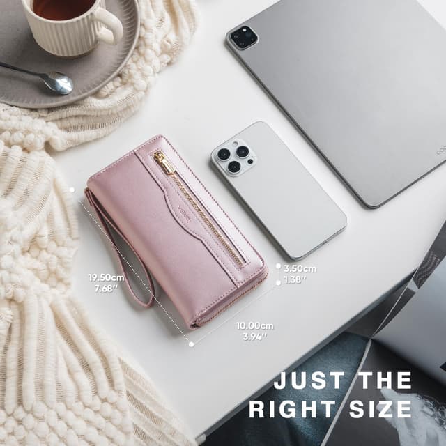 Detalle de Vulkitty grand portefeuille RFID pour femme en cuir végane rose brillant avec dragonne