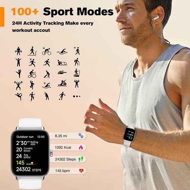 Detalle de Smart Watch for Men Women Fitness Tracker (Alexa built-in & IP68) with Heart Rate Monitor, 1.8" touchscreen – White