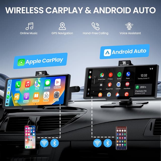 Detalle de TECXERLLON 10.26-inch Wireless CarPlay & Android Auto screen with 4K dash cam and 1080P rear camera