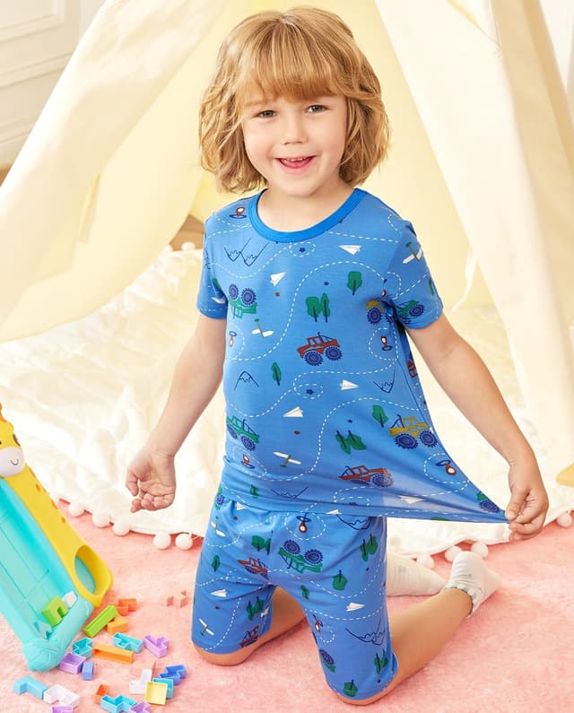 Detalle 2 de babee Reshinee Bamboo Viscose Toddler Pajamas Set (2-Piece) — Short-Sleeve & Short Pants, 12M-8Y Snug Fit