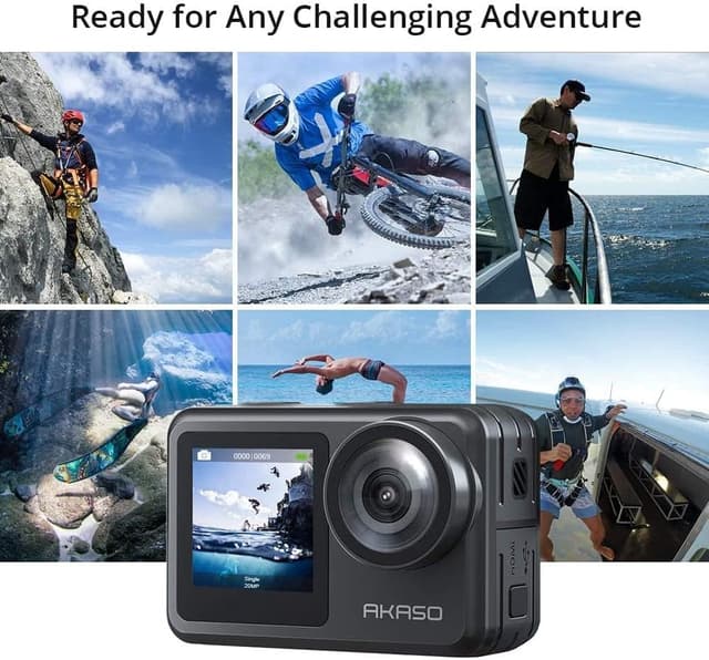 Detalle 2 de AKASO Brave 7 LE Action Cam 4K 30fps, 20 MP, IPX7 bis 40 m – mit Dual-Display, WiFi und 64-GB-Speicherkarte