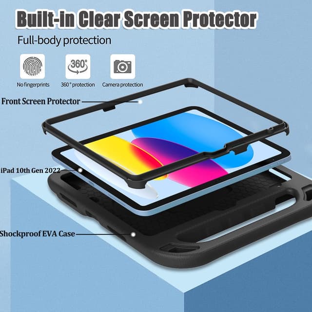 Detalle de Surom Kids Case for iPad A16 (11th Gen) / iPad 10th Gen (10.9-inch) with Built-in Screen Protector – Black