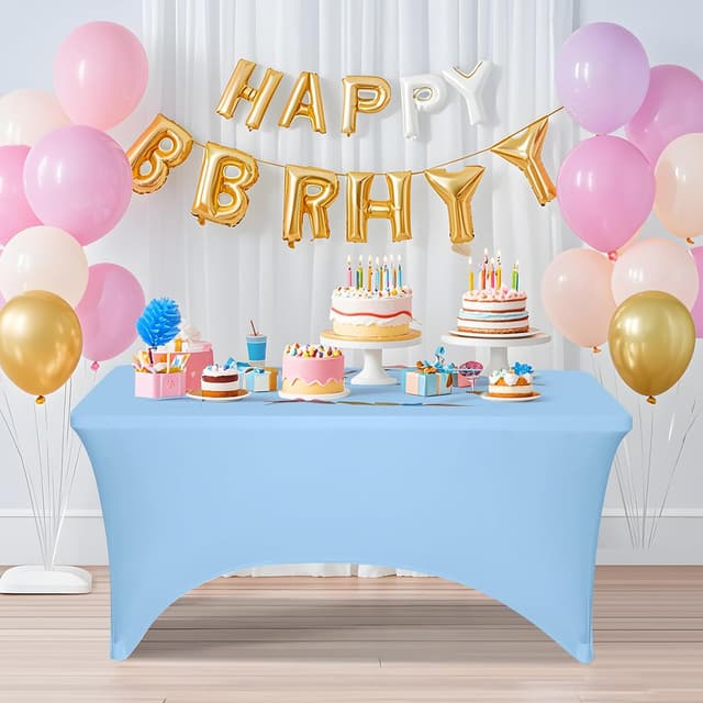 Thumbnail 6 de 2 Pack 6-Foot Light Blue Spandex Tablecloth (Rectangular Tables) — Fitted Stretch, Wrinkle-Resistant, Washable