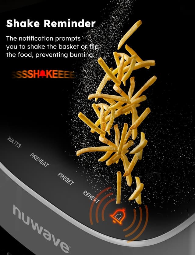 Detalle de NuWave Brio Plus 8 Qt Air Fryer (PFAS Free) with Digital Touch Screen, Cool White Display, 50°F–400°F