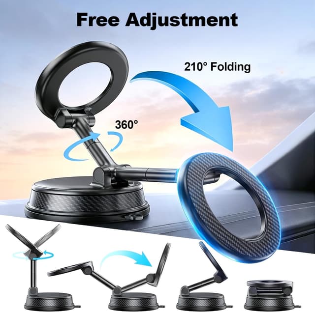 Detalle de Uprosdik Black Magnetic Phone Holder for Car (3000gf N55 Magnet, 360° Adjustable)