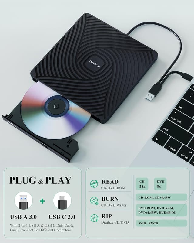 Thumbnail 2 de PeroBuno Masterizzatore DVD Esterno USB 3.0 Type-C slim 0,5" 📀
