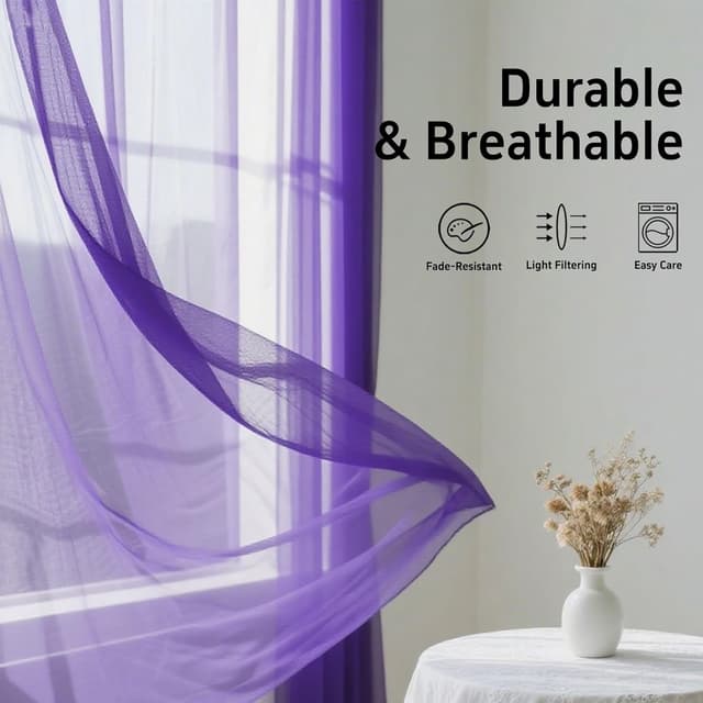 Thumbnail 3 de GFCC Voile Curtains 90 Drop Purple