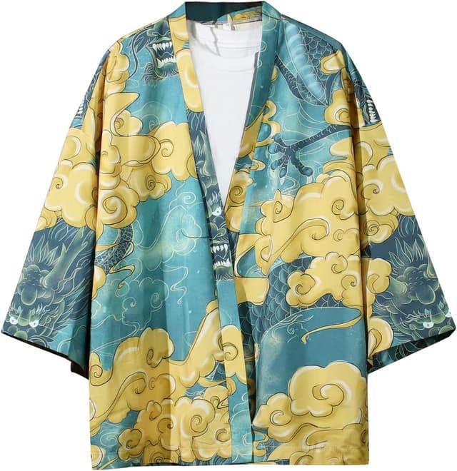Detalle de Herren 3/4 Arm Japanisches Kimono Harajuku Hemd (Hawaiihemden) – Sommer- und Freizeitshirt