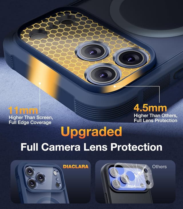 Thumbnail 6 de Diaclara Magnetic for iPhone 17 Pro Max Case (6.9-inch) with MagSafe privacy screen protector and camera protection – Deep Blue