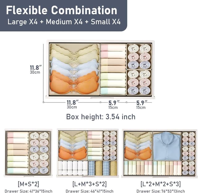 Detalle 2 de DIMJ Drawer Organizer, 12-Piece Closet Storage
