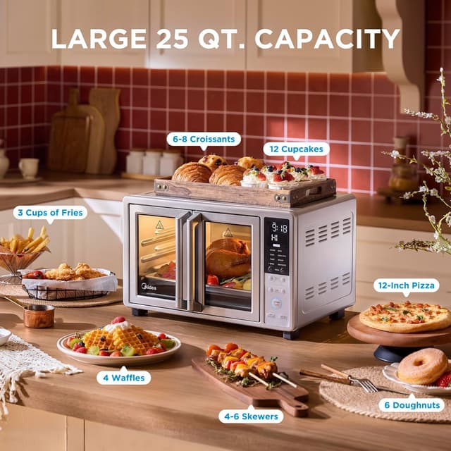 Thumbnail 6 de Midea Flexify Slim 8-in-1 French Door Toaster Oven Air Fryer Combo (25 Quart) with Infrared SpeedHeat, Stainless Steel