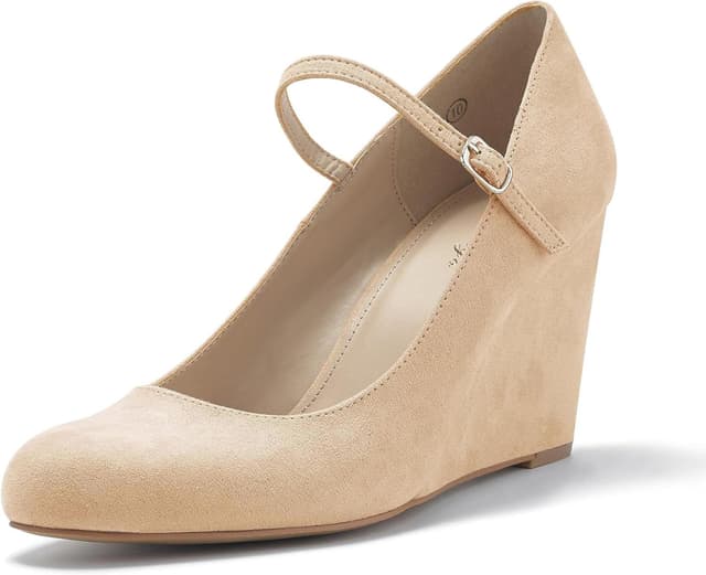 Detalle de Coutgo Women’s Wedge Pumps Mary Jane Shoes with Ankle Strap (Closed-Toe Wedge Heel)