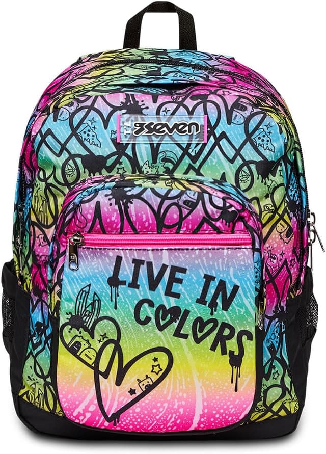 Detalle de Seven Zaino Scuola Freethink Multicolore con ring light e doppio scomparto, 34 lt