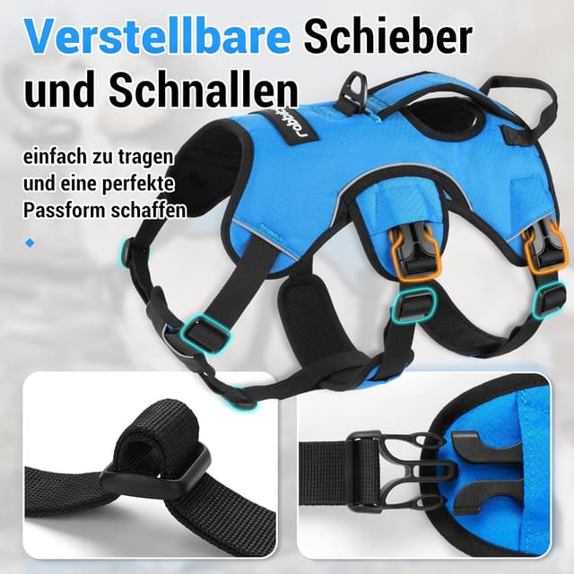 Detalle 2 de rabbitgoo Ausbruchssicheres Hundegeschirr mit Griff, gepolstert – Größe L (blau)