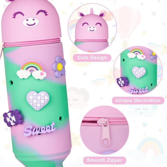 Detalle de Vicloon Astuccio telescopico in silicone 2 in 1 con cerniera, unicorno